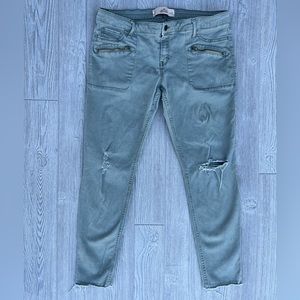 Hollister Olive Green Skinny Jeans Womens Size 15 32 Distressed Raw Hem Cropped